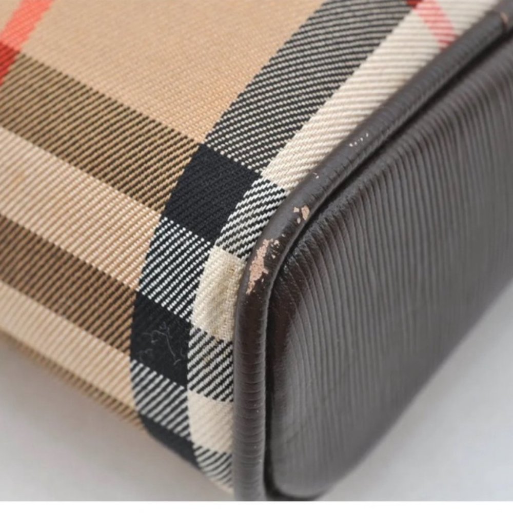 Authentic Burberrys Nova Check Hand Bag Purse Canvas Leather Brown Beige 8327G - Picture 6 of 16